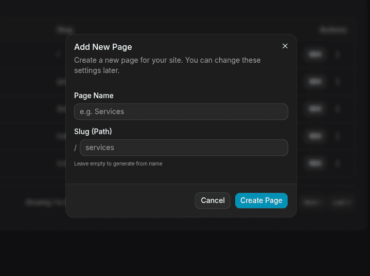 Add New Page Dialog