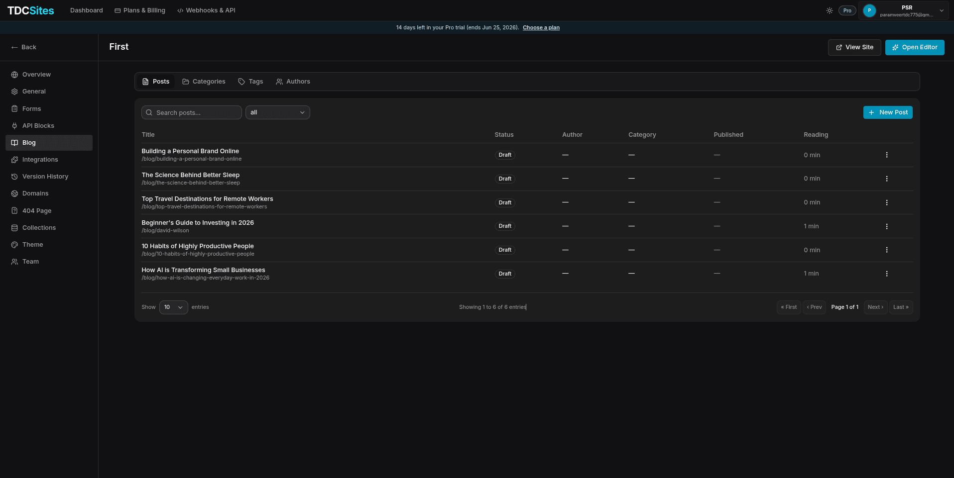 Blog Posts Dashboard