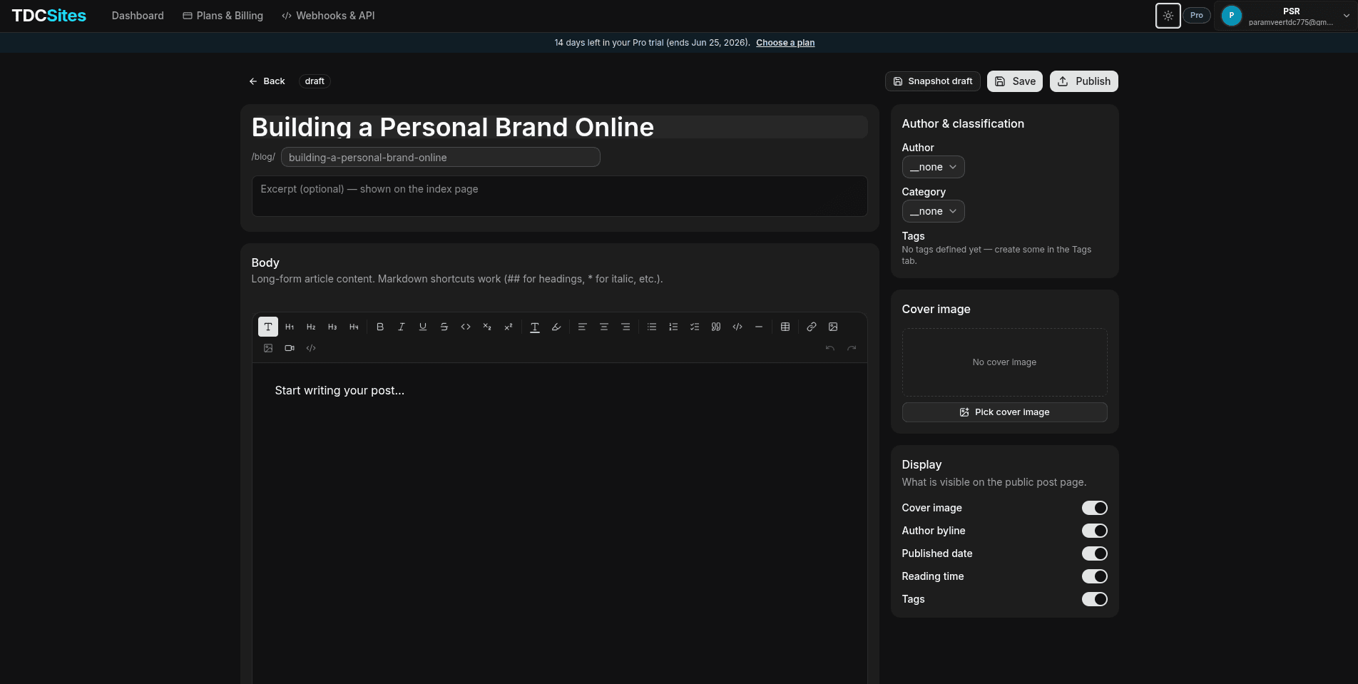 Rich Text Blog Editor