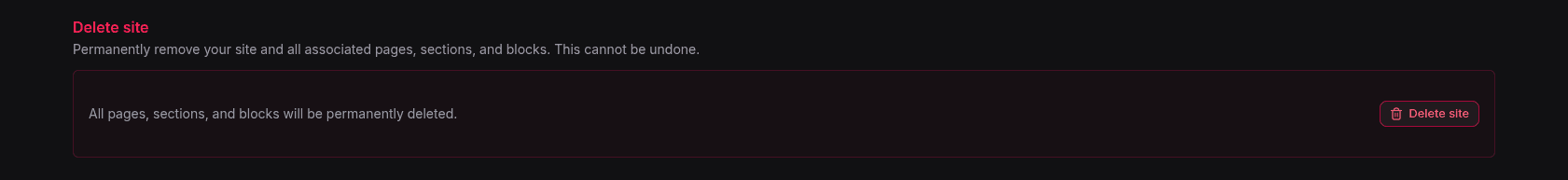 Delete Site Danger Zone