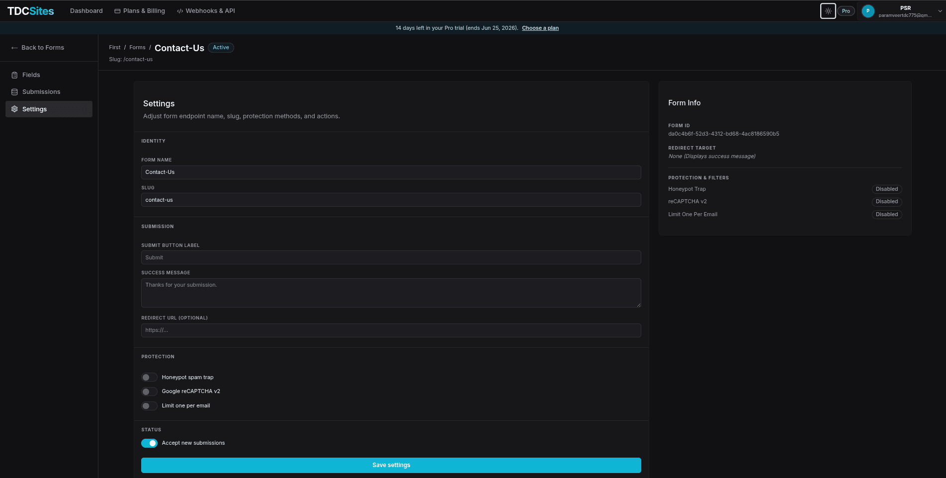 Form Settings Tab