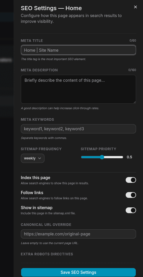SEO Settings Panel