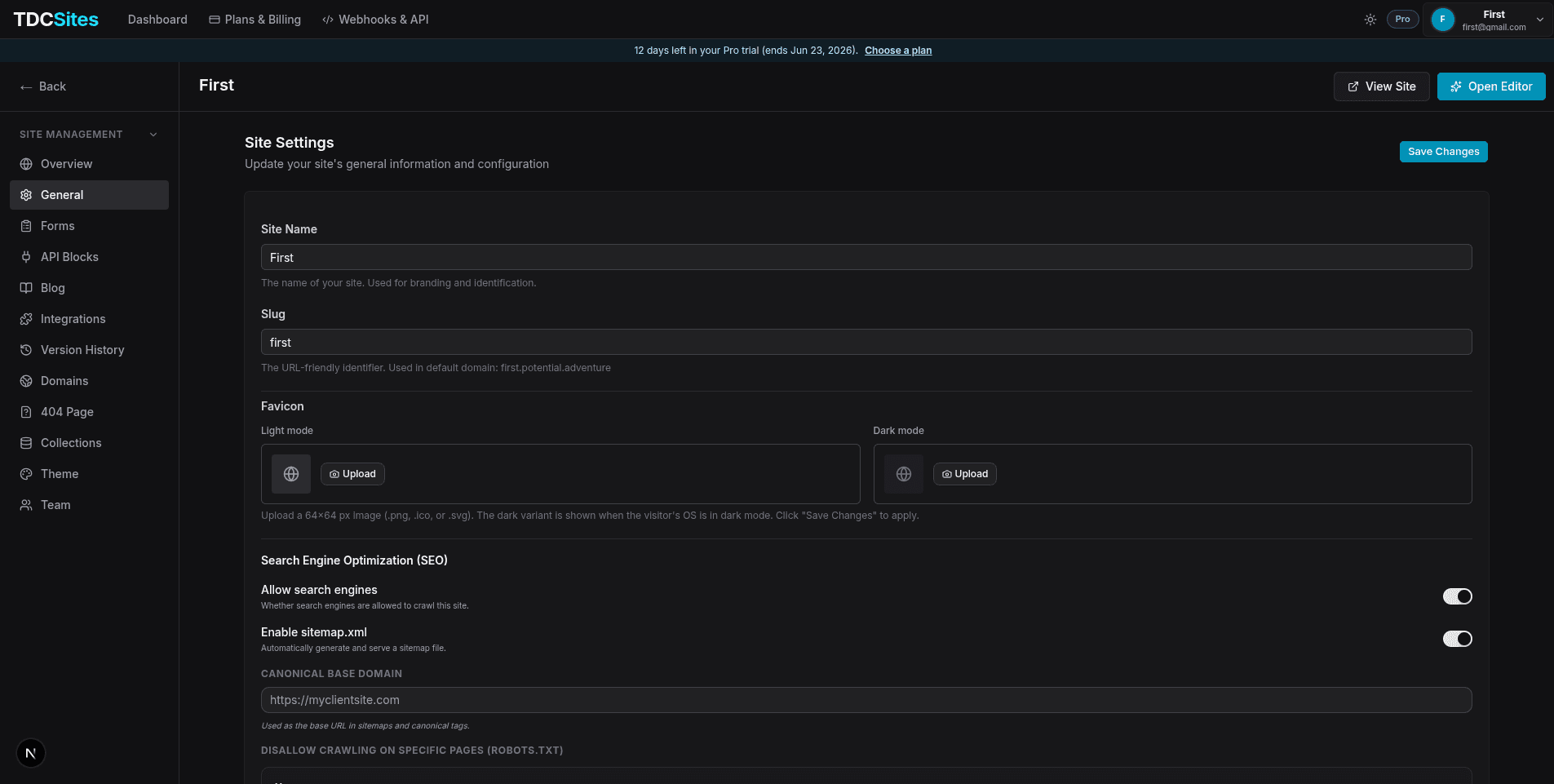General Settings Panel