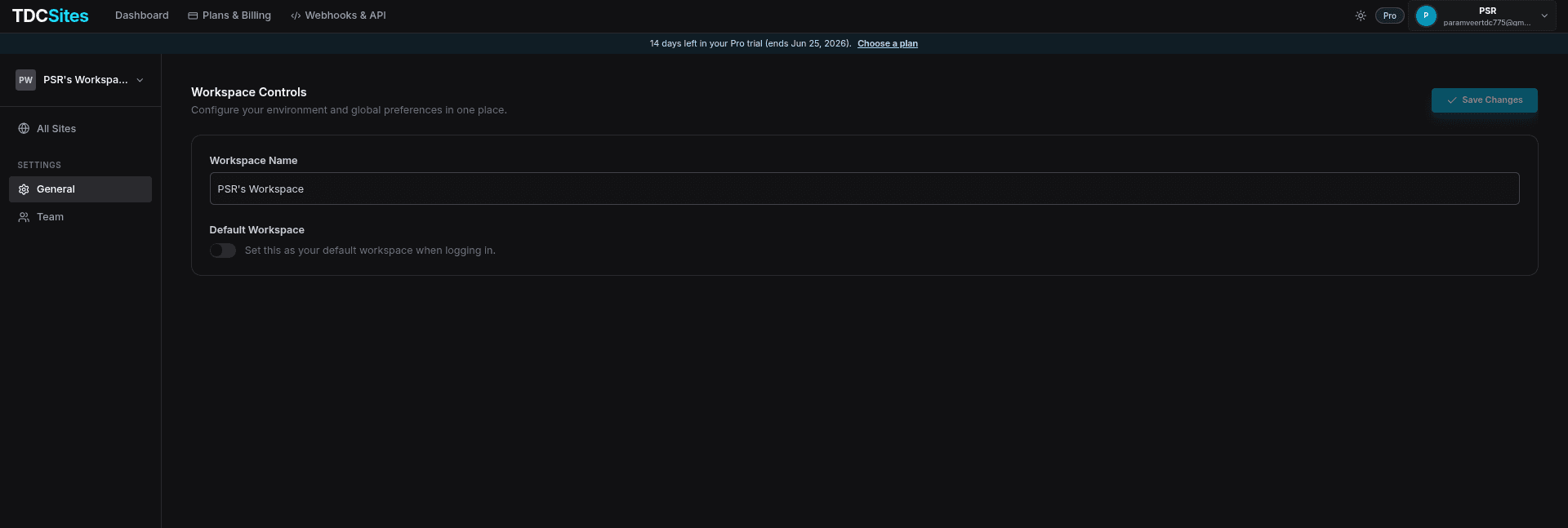 Workspace General Settings