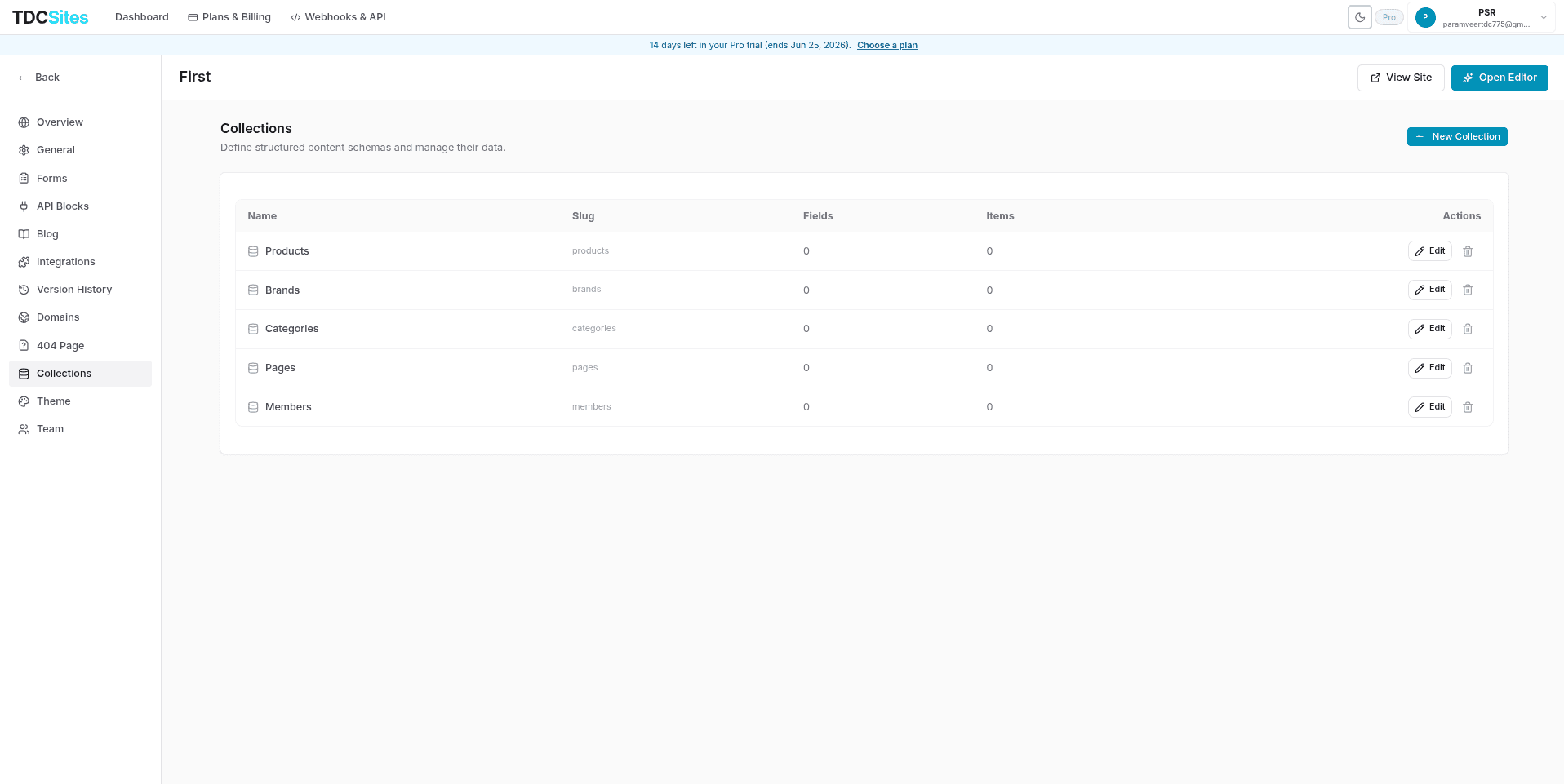 Collections CMS Dashboard