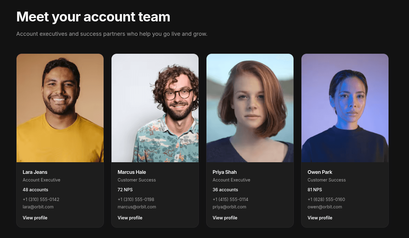 Team · Agent cards